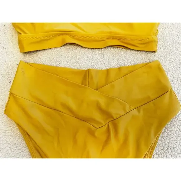 Aerie Mustard Yellow Bikini Set S Top M Bottom High Waisted Cheeky - Picture 9 of 10
